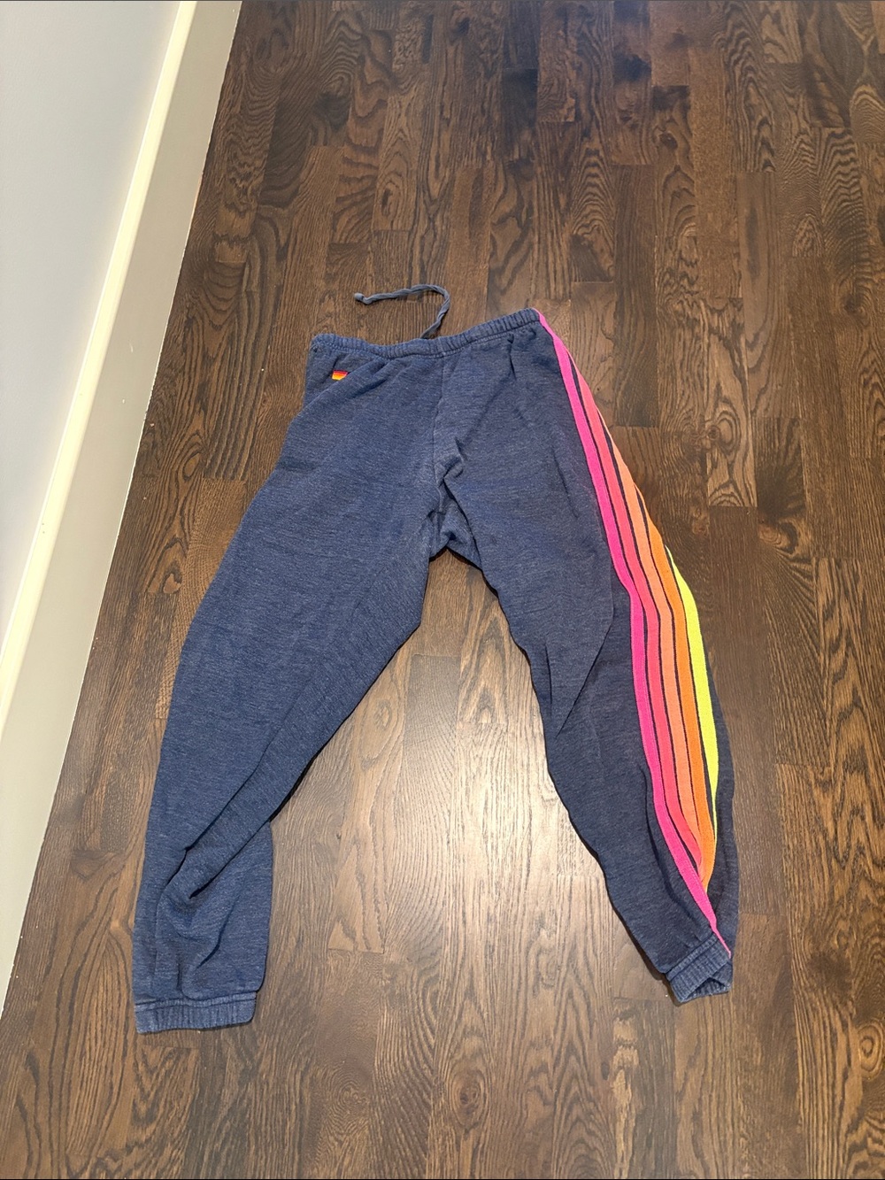 Kids Navy Joggers with Rainbow Side Stripes